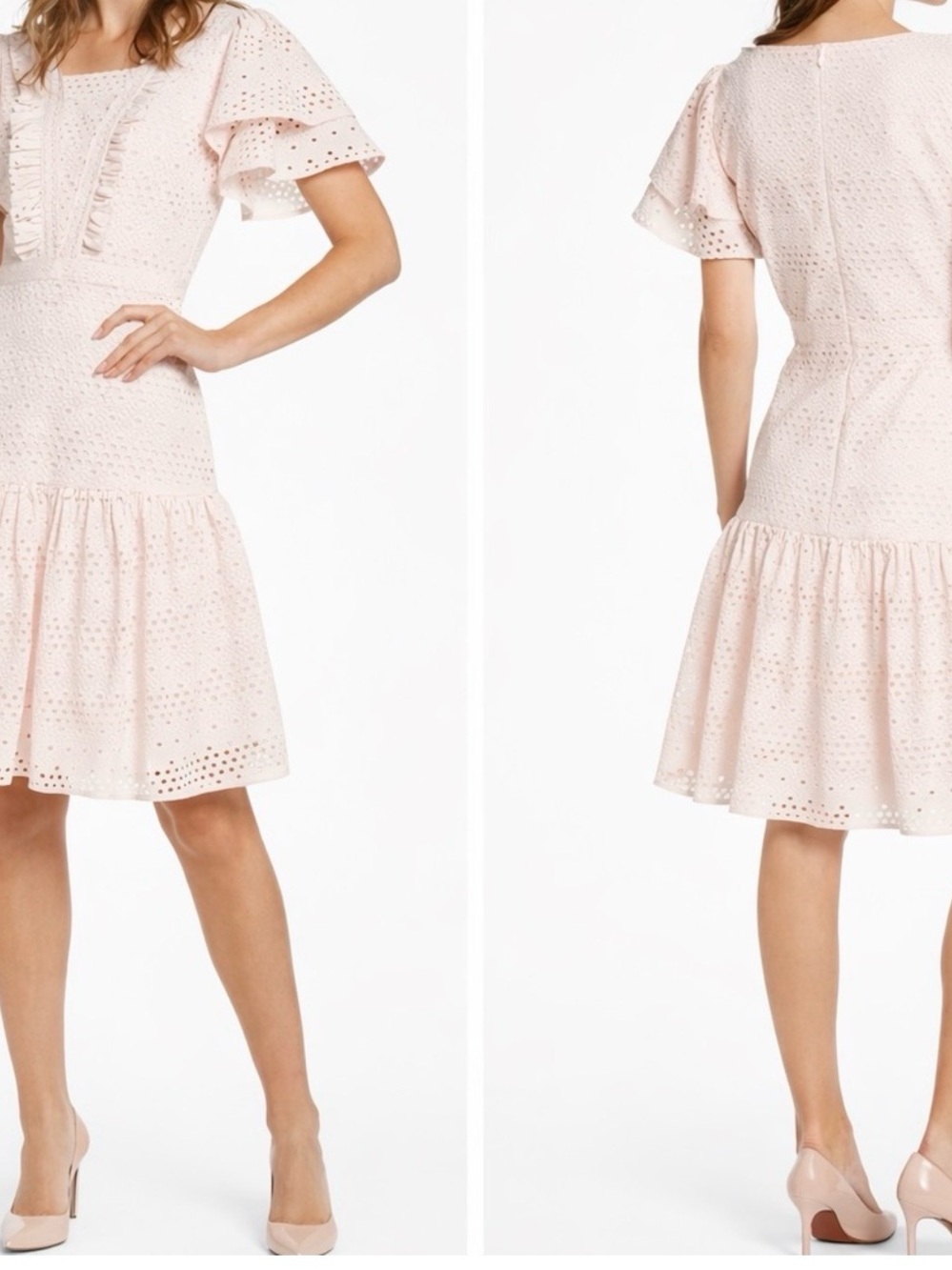 Rachel Parcell Blush Pink Eyelet Ruffle Midi Dress